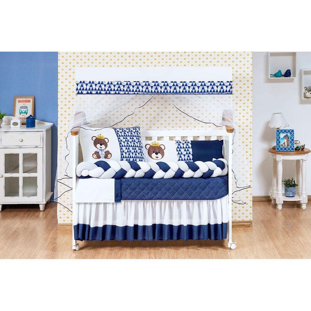 Kit Trança Jogo De Berço Urso 11 Peças Menino Azul Marinho