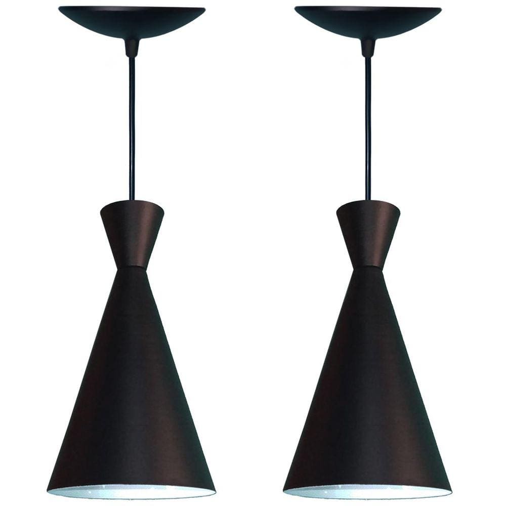 Kit 02 Pendentes Lustre Cone Estilo Tom Dixon Preto Fosco