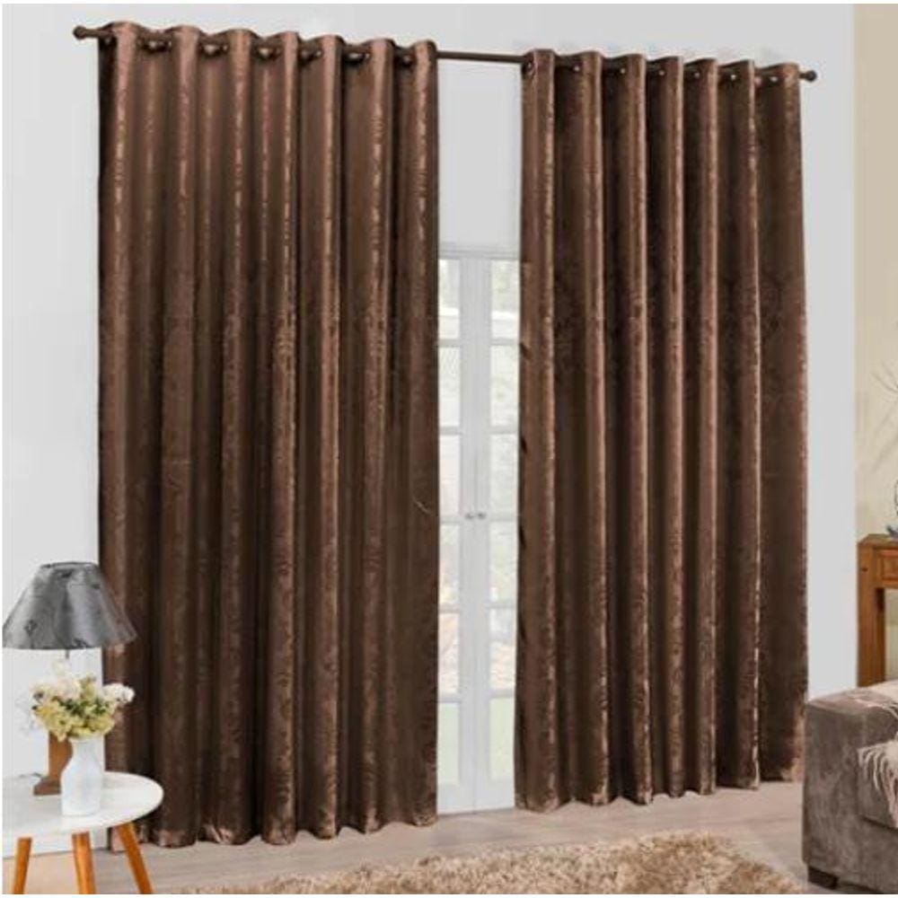 Cortina Jacquard 4,00X2,80 Marrom Ilhós Quadrado Cromado