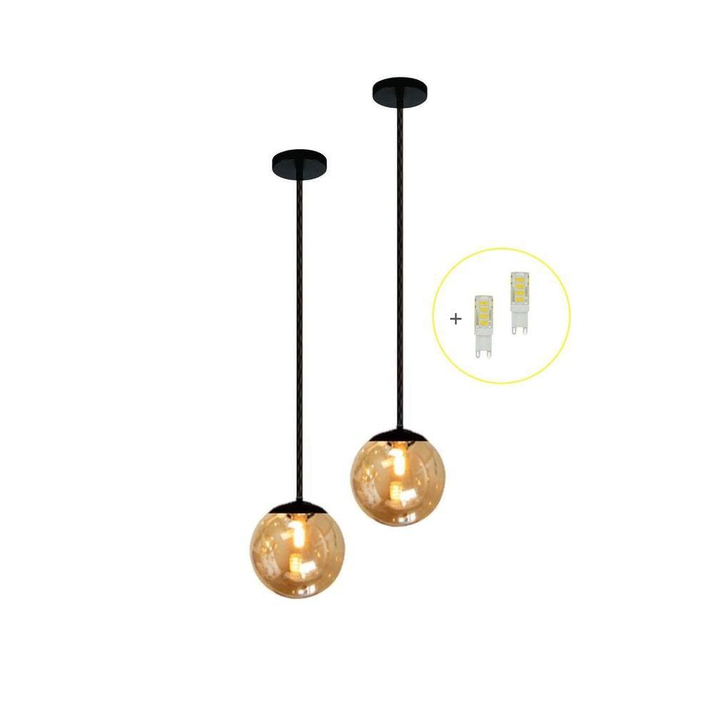 Kit 2 Pendente Preto Bancada Cozinha Cabeceira De Cama + Led