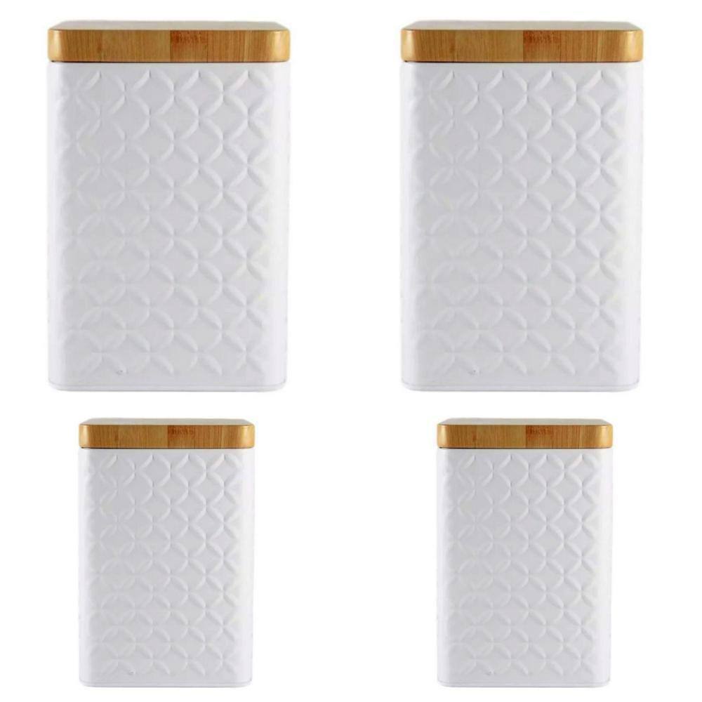 Kit 4 Latas Porta Mantimento Tampa Bambu Açúcar E Café