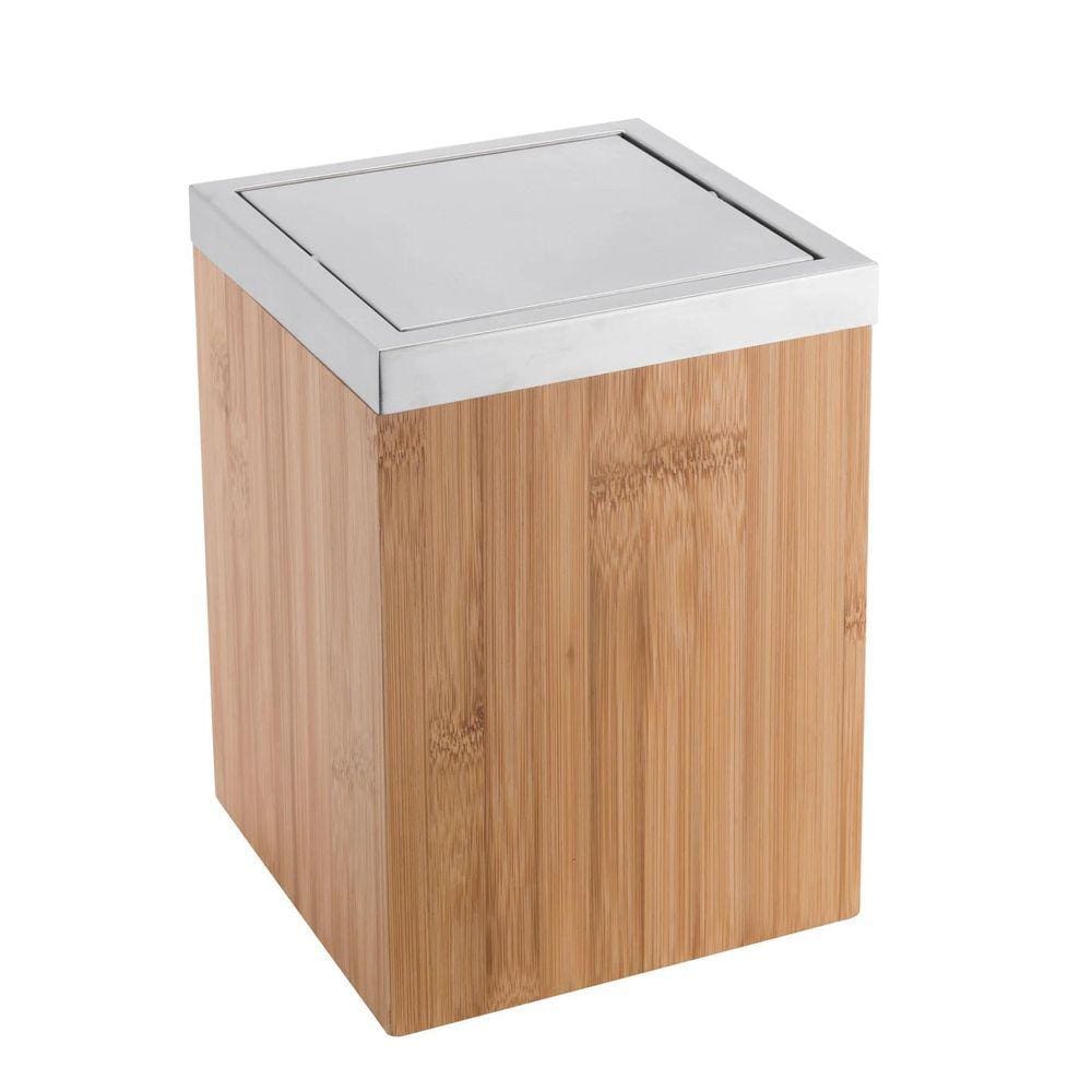 Lixeira Quadrada Basculante 5L Bamboo E Inox - Marrom-Claro