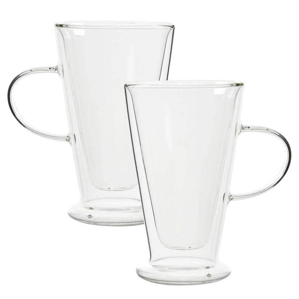 Jogo 2 Canecas De Vidro Parede Dupla Grande Café Chá 385Ml