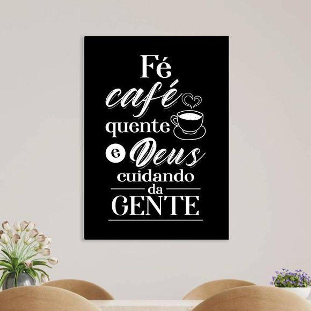 Quadro Fé Café E Deus Cuidando Da Gente 45X34 C/Vidro Preta