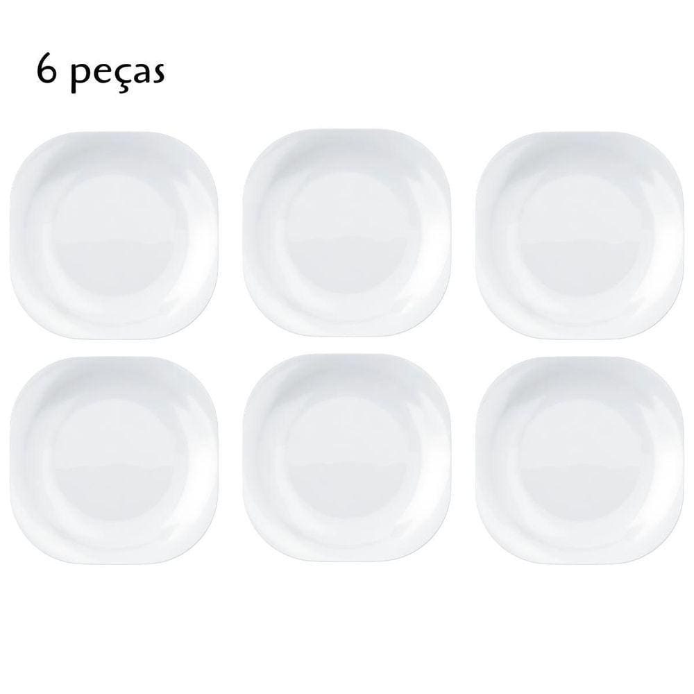 Jogo De Pratos Em Vidro 6 Peças 19,7Cm Plaza Duralex Branco