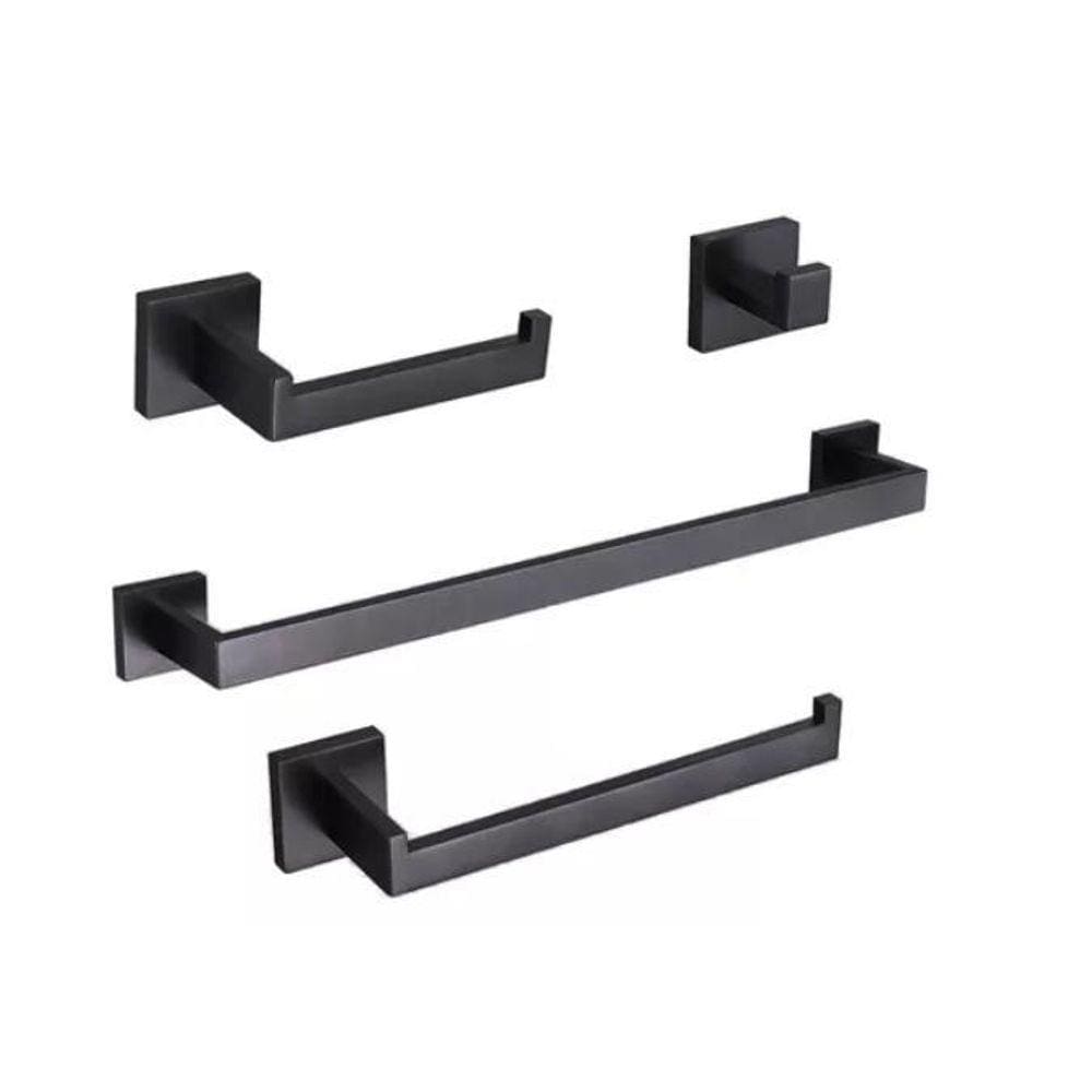 Kit Acessórios Banheiro Preto Inox 304 Escovado Luxo 4 Peças