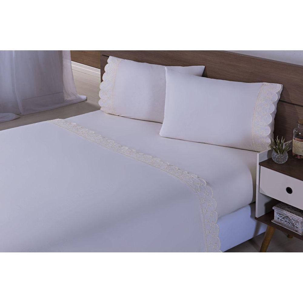 Jogo De Lençol Cama Viúva 100% Algodão 200 Fios 4 Peças Bege