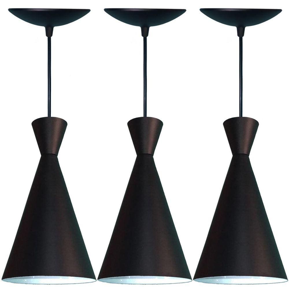 Kit 03 Arandela Pendente Cone  Preto Fosco