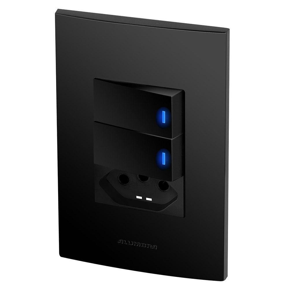 2 Interruptores Led + 1 Tomada 20A - Inova Preto Fosco