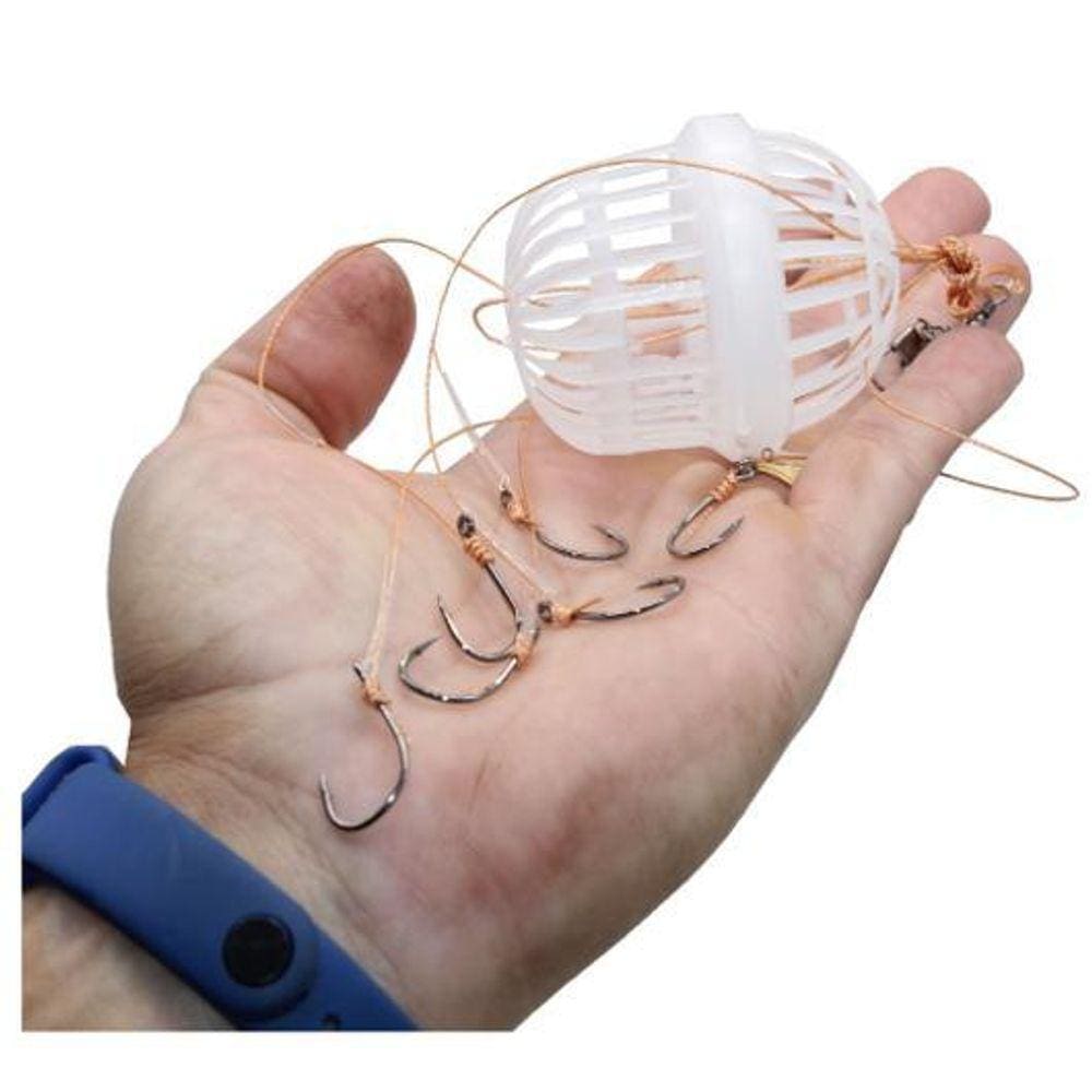 Cevadeira De Ração Pesca Chicote 6 Anzol Chinu Snap Girador