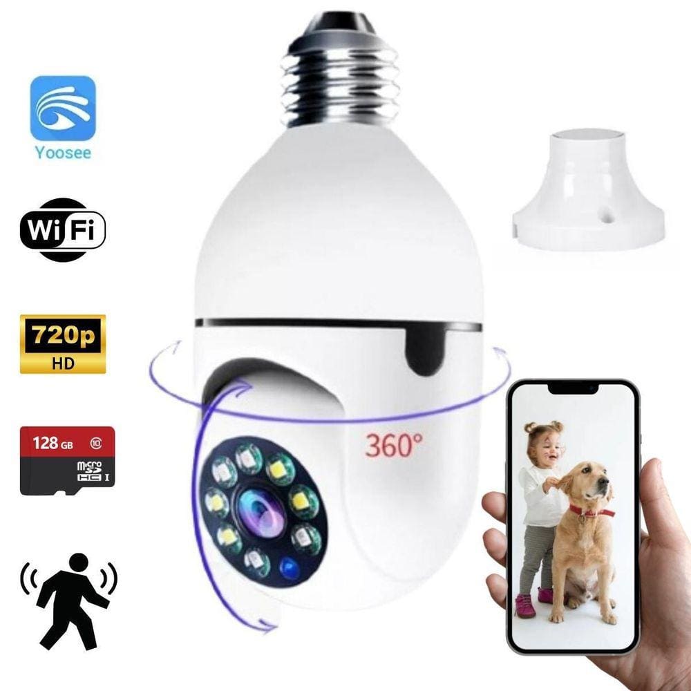 Câmera Robô Inteligente Lâmpada E27 Wifi Visão Noturna Hd