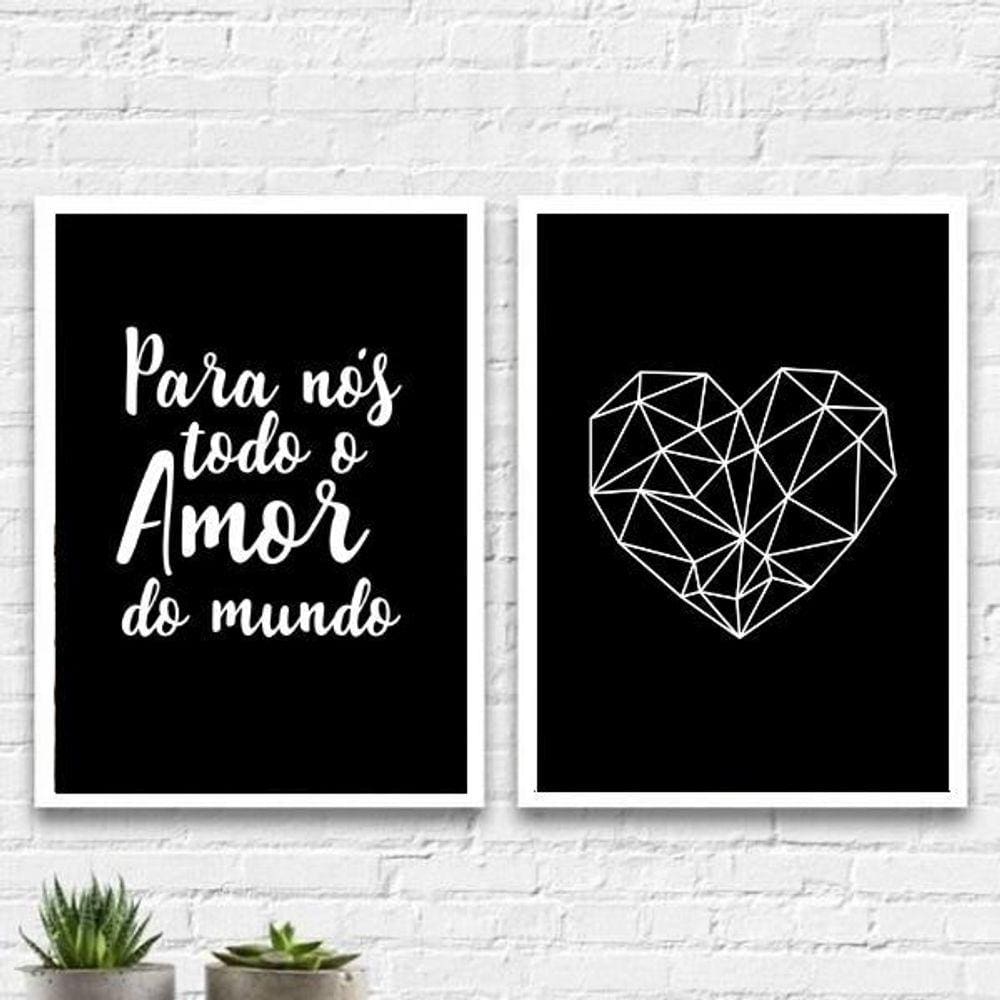 Kit 2 Quadros Para Nós Todo O Amor Do Mundo 24X18Cm - Com Vidro