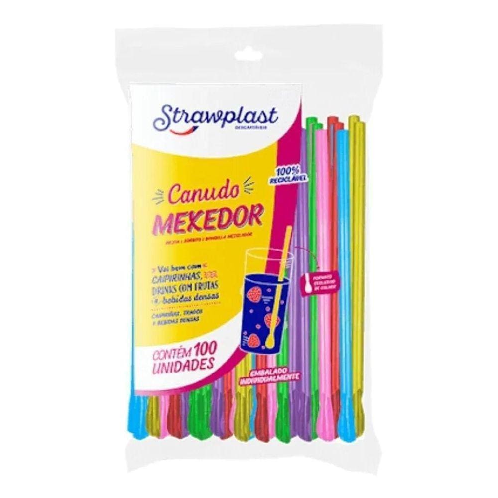 500 Canudo Colher Mexedor Colorido Strawplast Para Drinks
