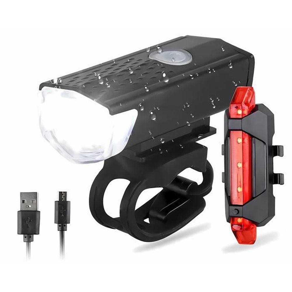 Kit Lanterna Bike Farol Luz Led Bicicleta Usb Recarregável