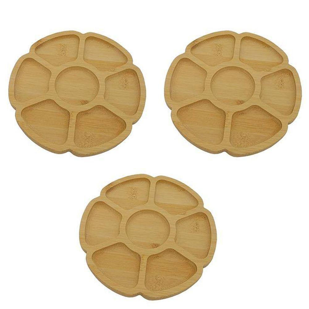 Kit 3 Petisqueiras Flor Bambu 25Cm Class Home