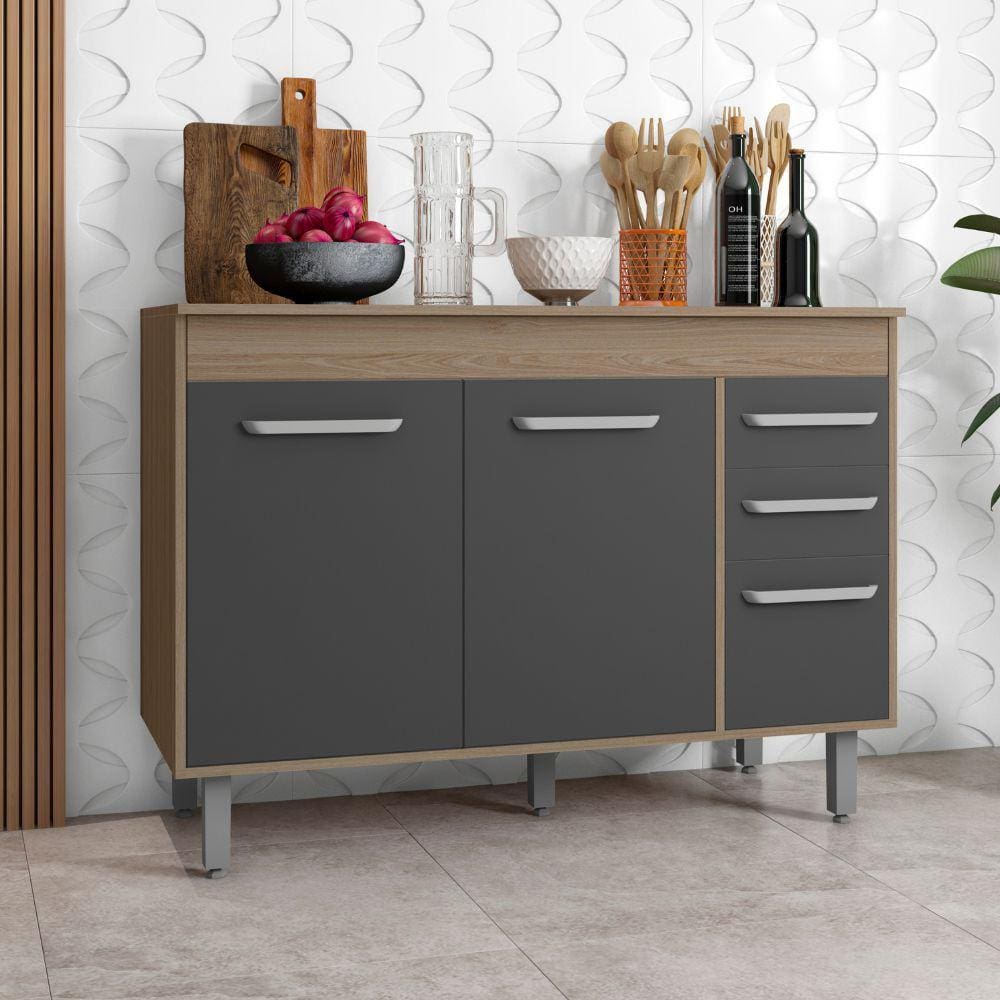 Balcão Barcelona 3 Portas 2 Gavetas com Tampo em MDP Poliman Móveis