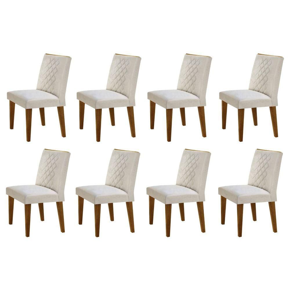 Conjunto 8 Cadeiras Madeira Sofia Rufato Veludo Creme/Capuccino