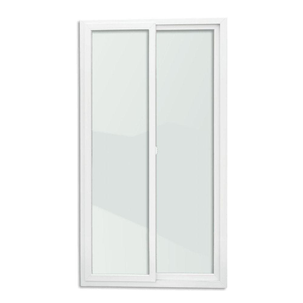Porta de PVC de Correr 210x120cm Com 2 Folhas e Vidro liso Temperado ITEC Brimak Branco