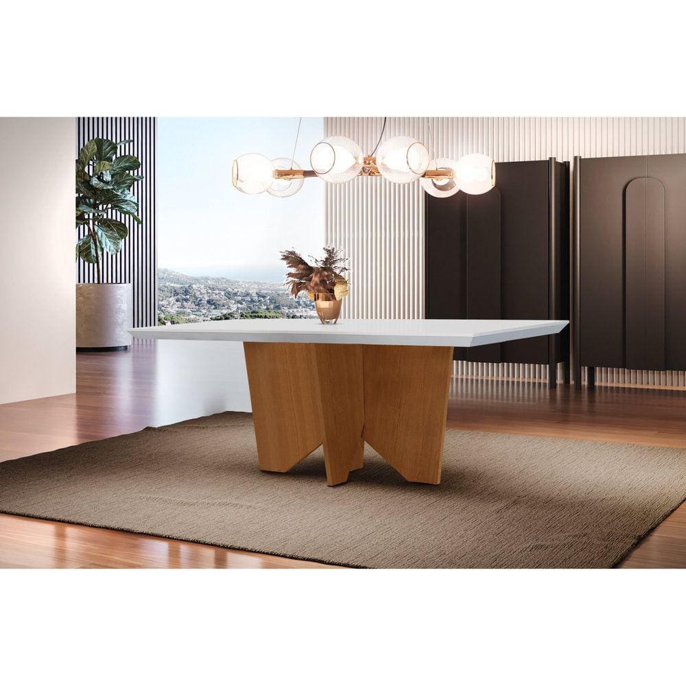 Mesa para Sala de Jantar Canto Reto Tampo em MDF Nancy Rufato Off White/Imbuia