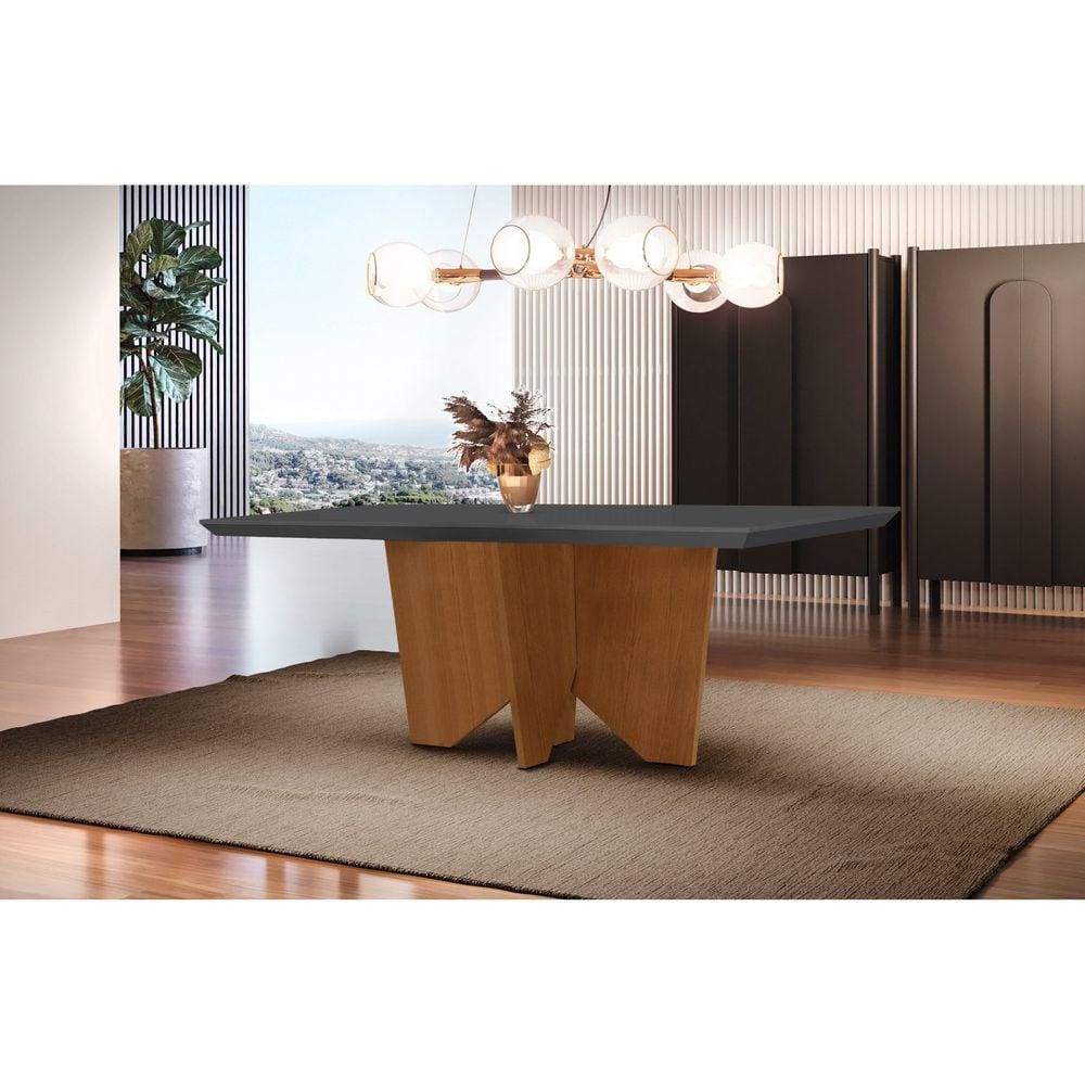 Mesa para Sala de Jantar Canto Reto Tampo em MDF Nancy Rufato Grafite/Imbuia
