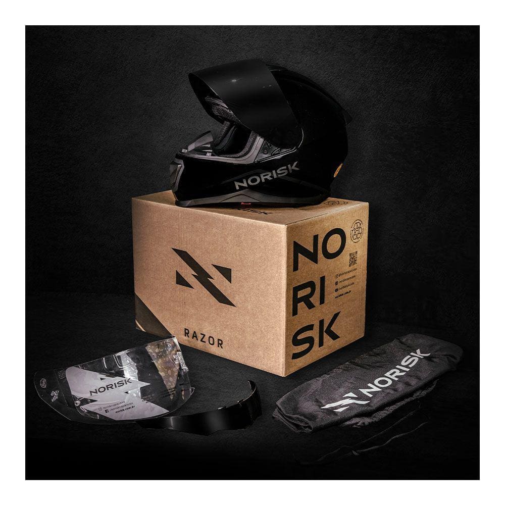 Capacete Norisk Razor Monocolor Preto Edition Com Viseira Fumê Mais Spoiler Fumê e Narigueira Alta