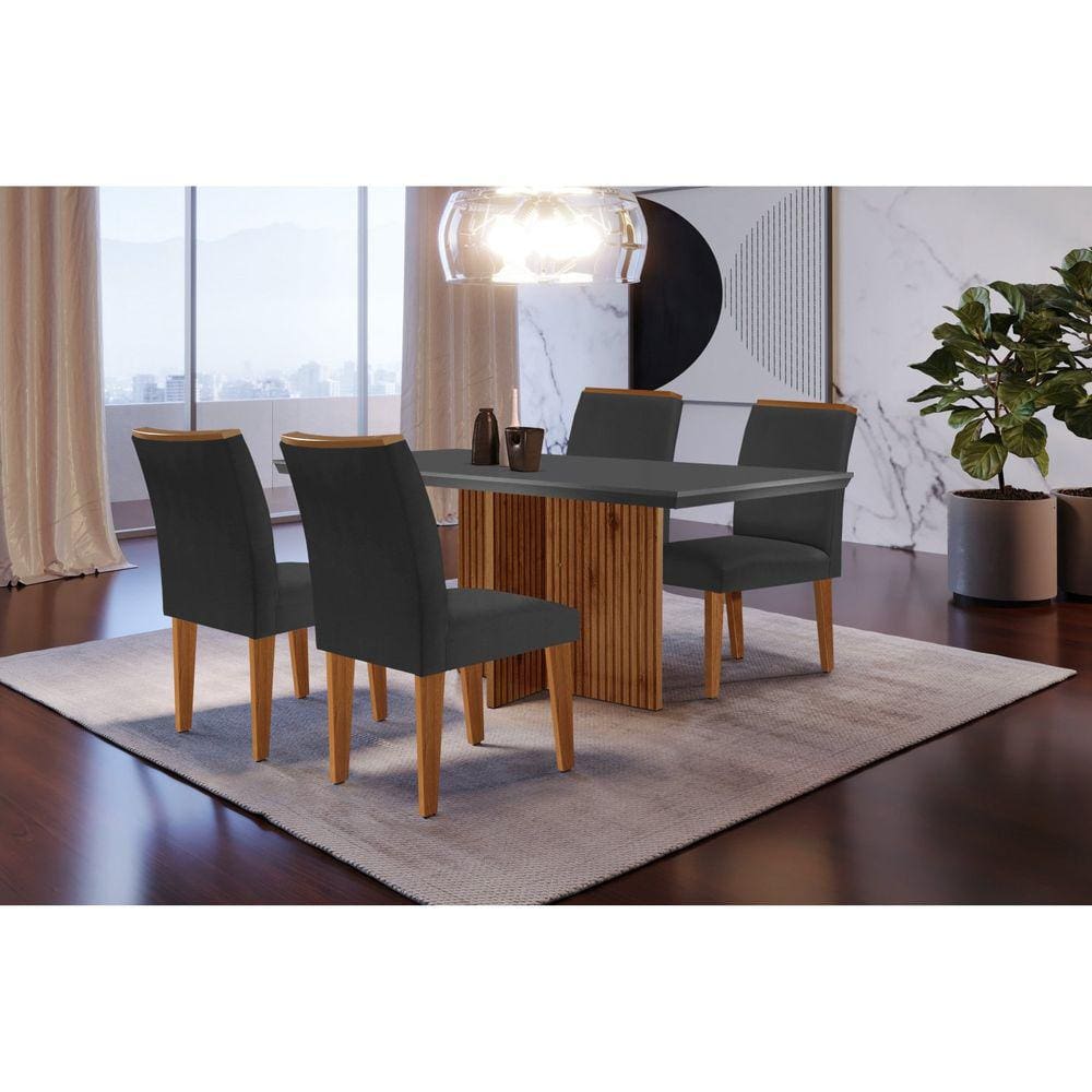 Conjunto Sala de Jantar Mesa Tampo em MDF 4 Cadeiras Rufato Grafite/Imbuia