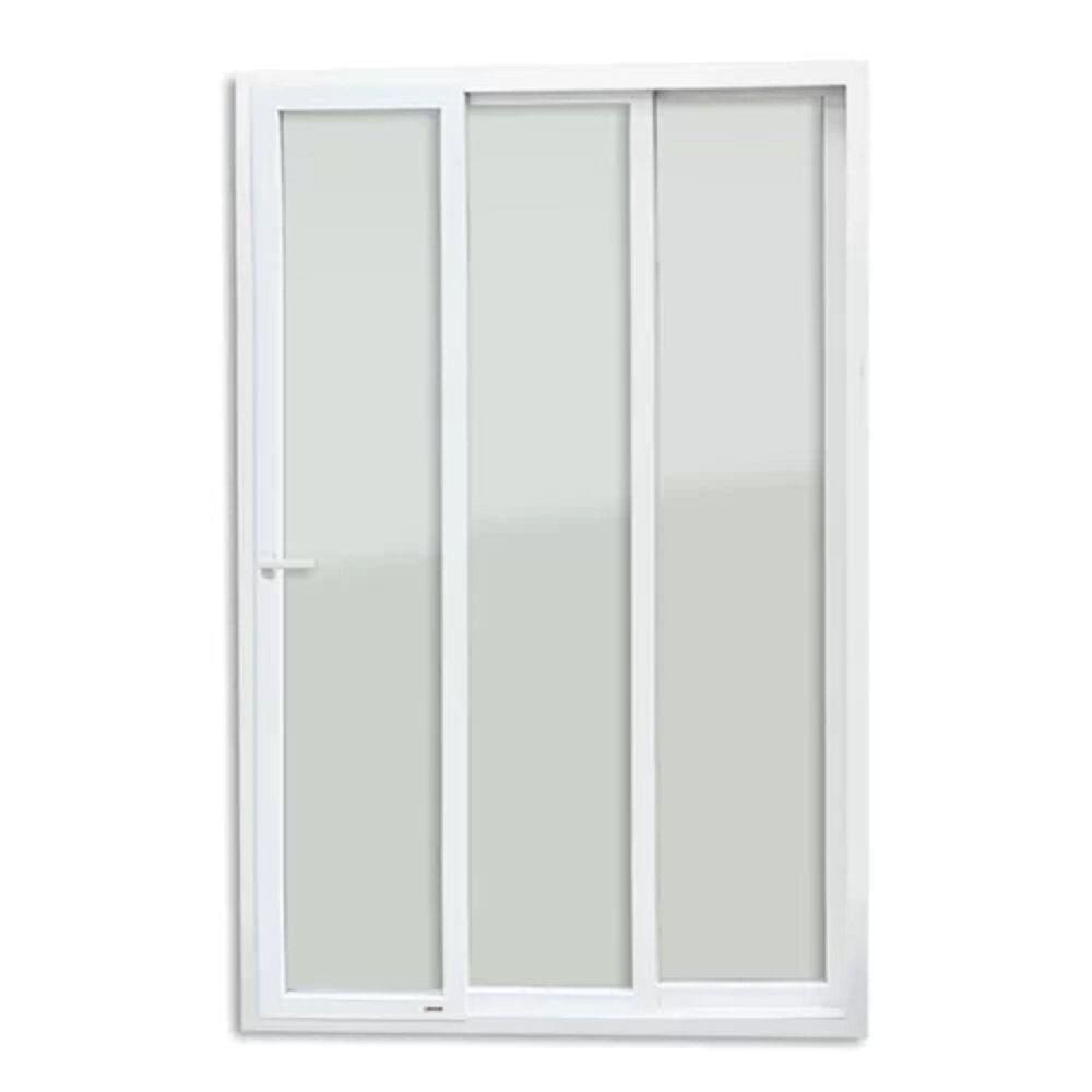 Porta de PVC de Correr 210x240cm Com 3 Folhas e Vidro liso Temperado Com Cremona ITEC Brimak Branco