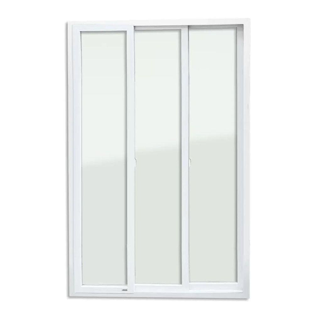 Porta de PVC de Correr 210x200cm Com 3 Folhas e Vidro liso Temperado ITEC Brimak Branco