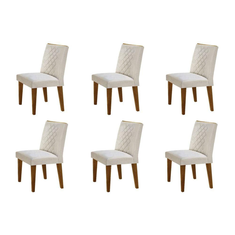 Conjunto 6 Cadeiras Madeira Sofia Rufato Veludo Creme/Capuccino