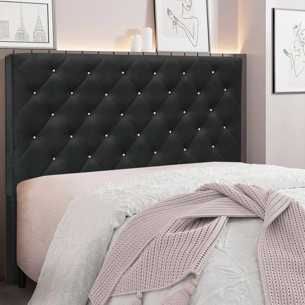 Cabeceira Casal 140cm Veludo Tânia Spezzia Preto