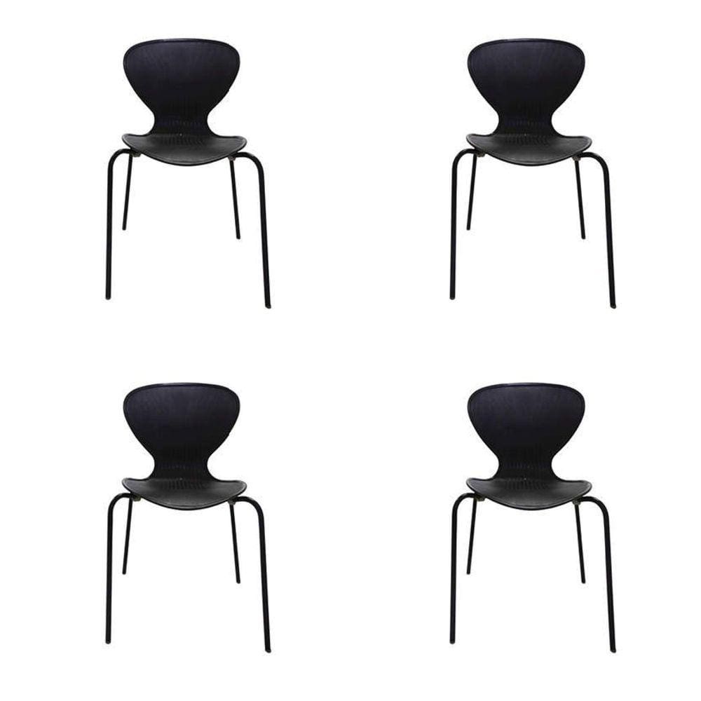 Conjunto 4 Cadeiras Empilháveis Flash Prima Design Preto