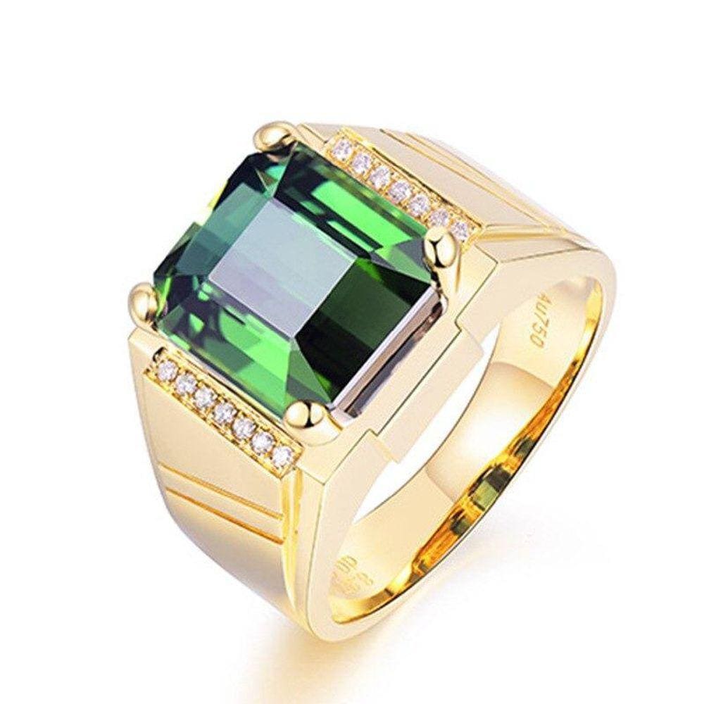 Anel Dourado Banhado Pedra Verde E Zircônias Ajustável