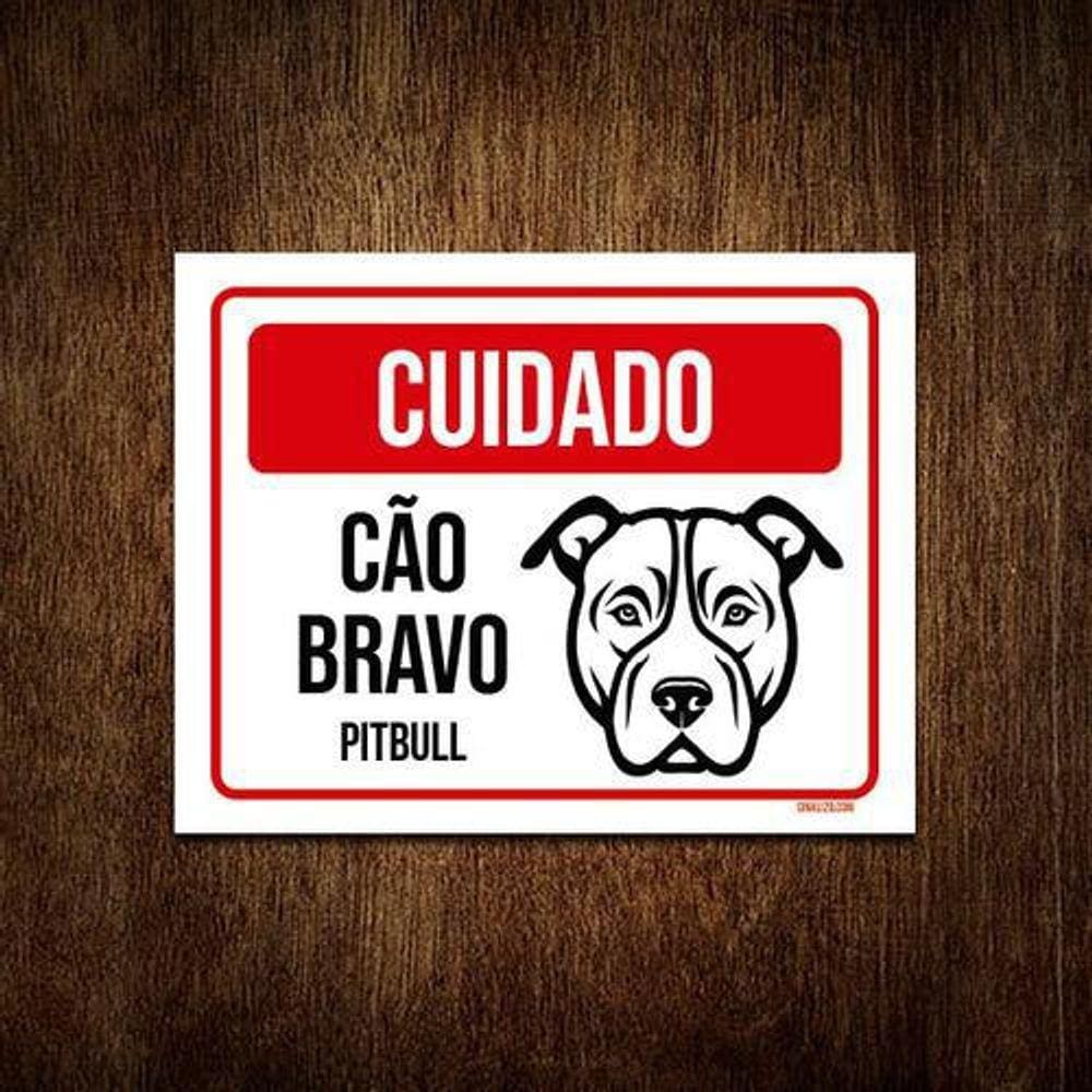 Kit 5 Placas Cuidado Cão Cachorro Bravo Pitbull