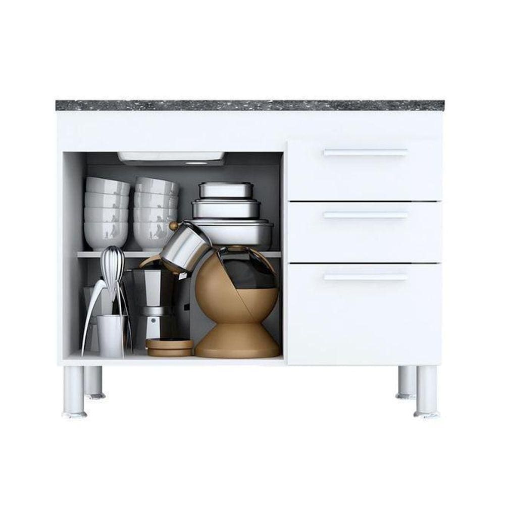 Gabinete De Pia 1 Metro Branco 2 Portas 3 Gavetas 94Cm Gemeo