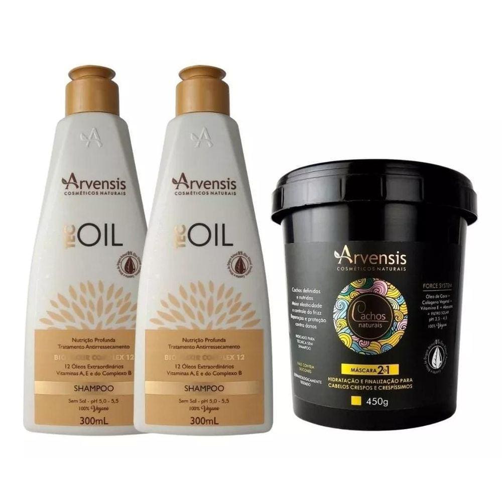 Kit Arvensis 2 Shampoo Tec Oil + 1 Máscara 2X1 Cachos 450G