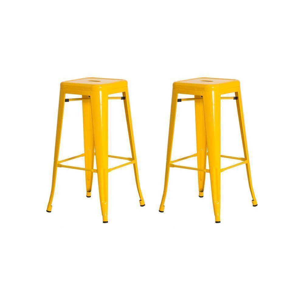 Kit 2 Banquetas Tolix Iron Industrial Amarela 76 Cm Bistrô