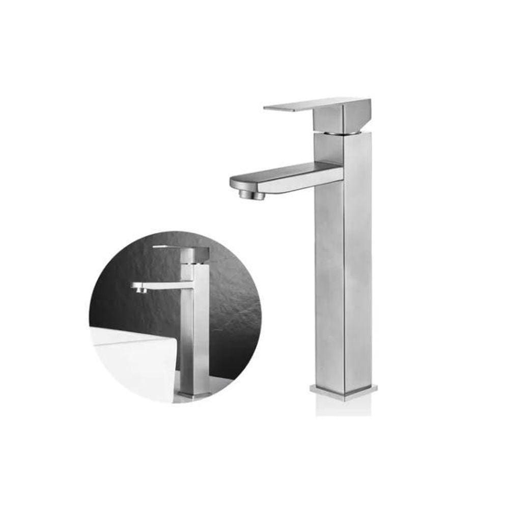 Torneira Banheiro Lavabo Monocomando Alta Metal Inox Prata