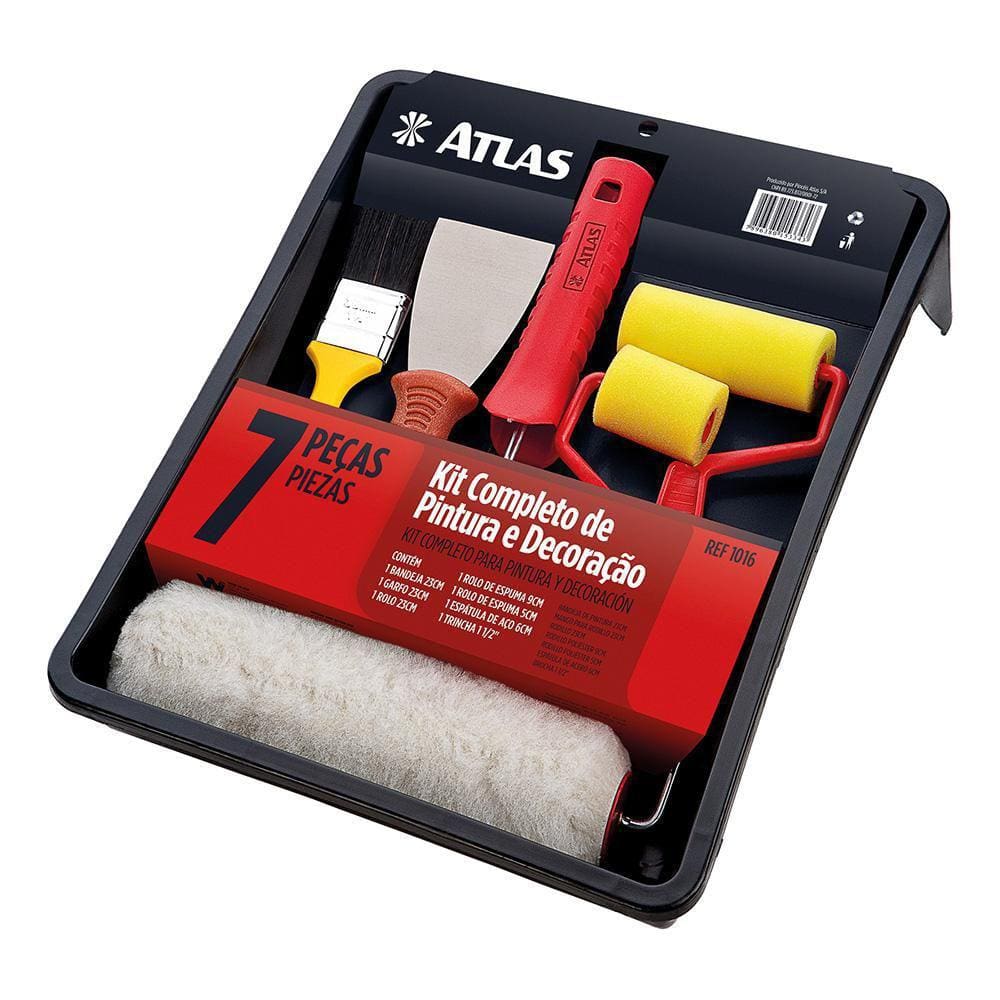 Kit 7 Pçs Com Bandeja Pincéis Rolo Suporte Garfo Espatula