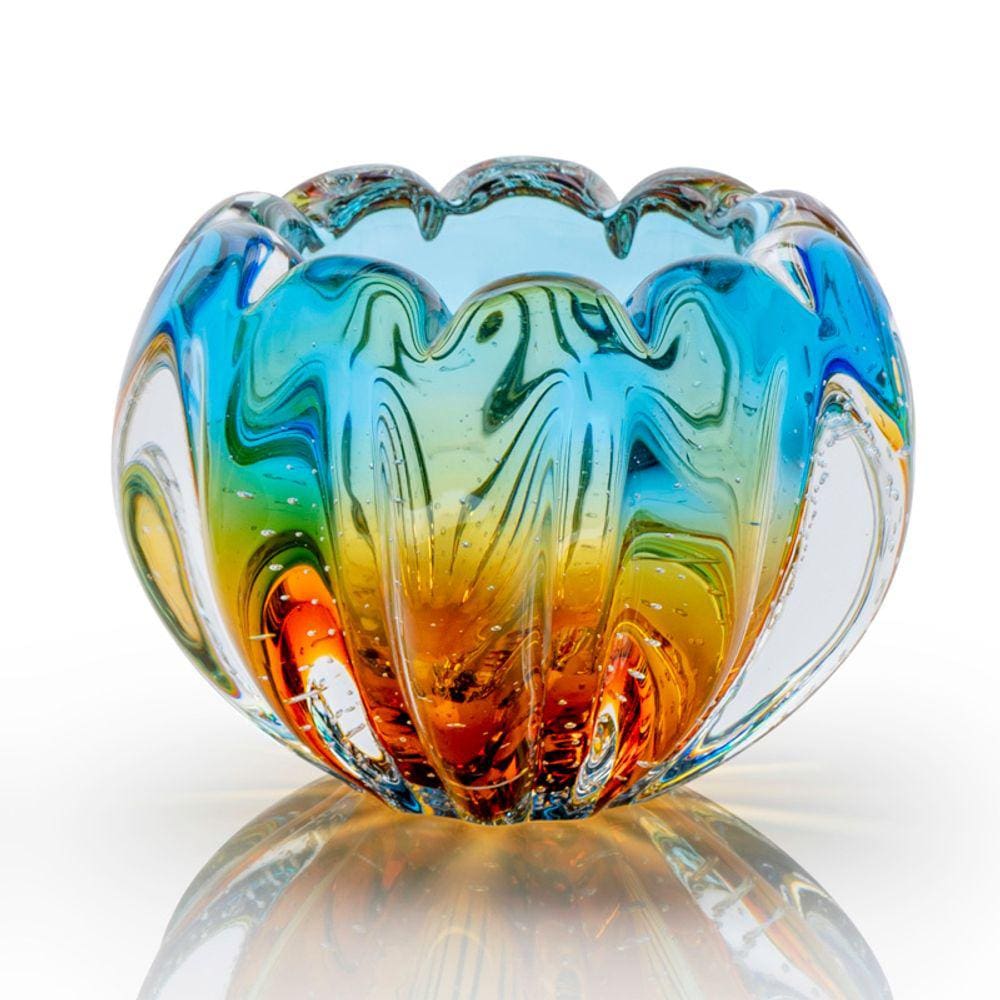 Vaso Em Cristal Murano Água Marinha E Âmbar São Marcos