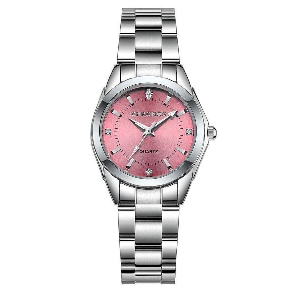 Relógio Feminino Prata Rosê Pulseira Aço Luxo Elegante