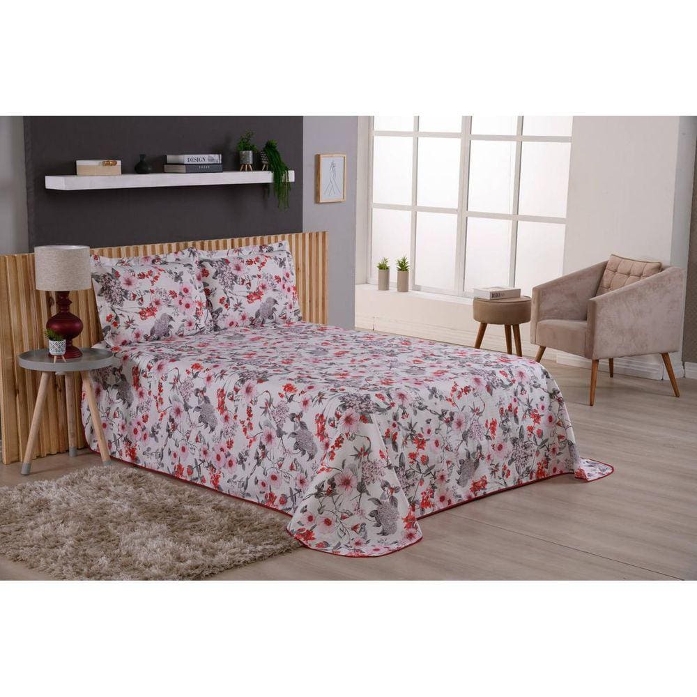 Colcha Viena Casal King 3 Peças Estampado Vermelho