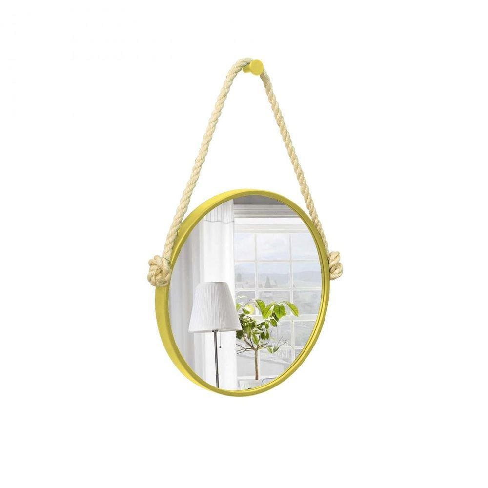 Espelho Decorativo Adnet Amarelo Alça Sisal Natural 50Cm
