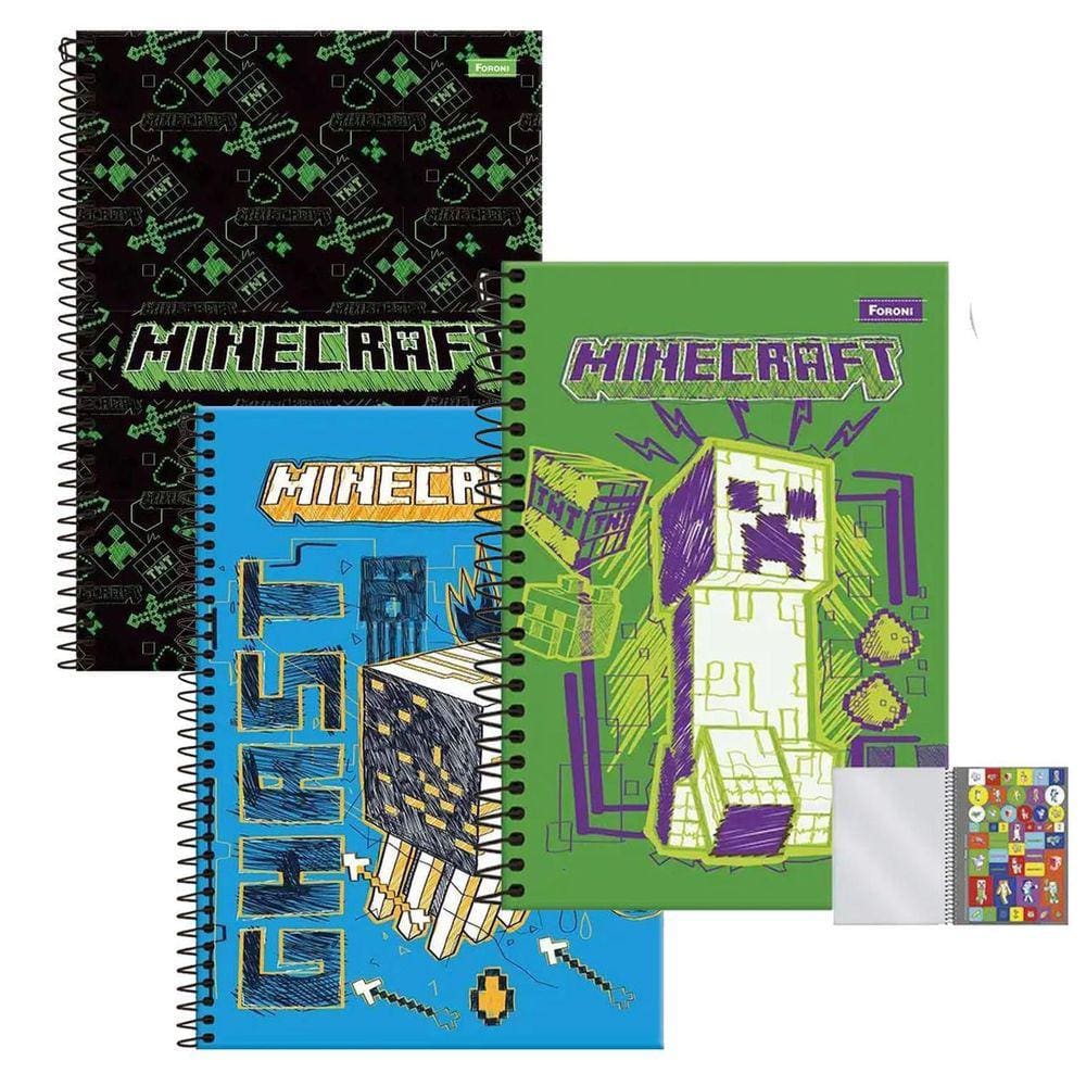 Kit 7 Caderno Brochurão Minecraft + Caderno Desenho - Foroni - Minicraft -  Caderno de Cartografia - Magazine Luiza