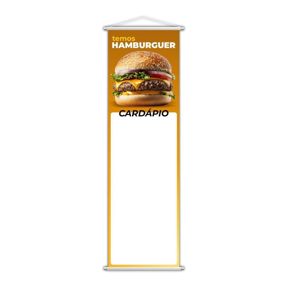 Banner Temos Hambúrguer Cardápio Fundo Branco 100X30Cm