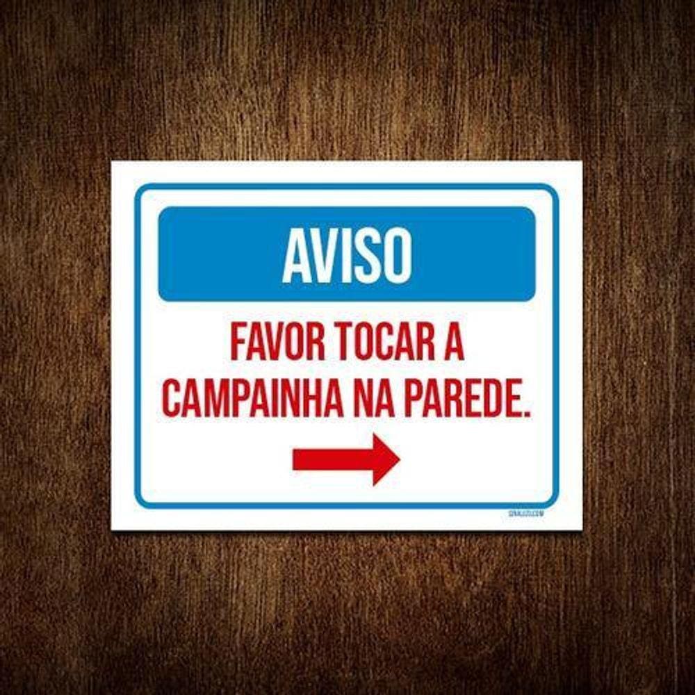 Placa Sinalização Aviso Favor Tocar Campainha Parede 18X23