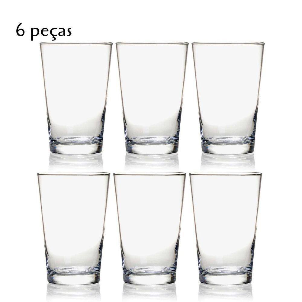 Jogo De Copos Em Vidro Caldereta 6 Peças 350Ml Transparente