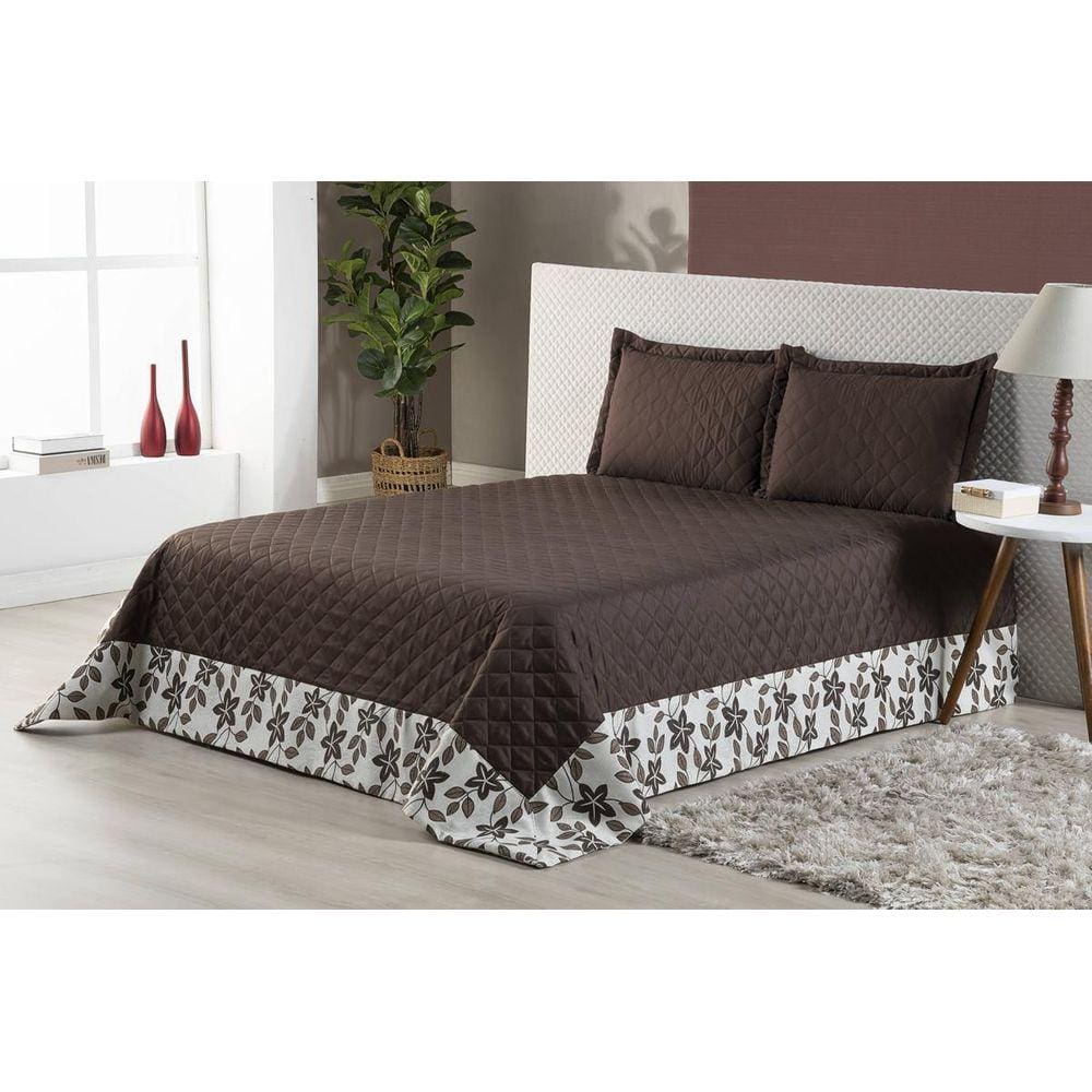 Kit Para Cama Queen Vitória Babado Marrom 3 Peças