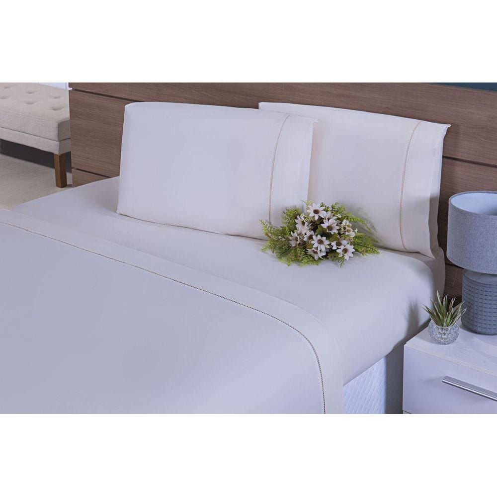 Jogo Lençol 4 Peças Cama Viúva 1,88M X 1,28M Percal Palha