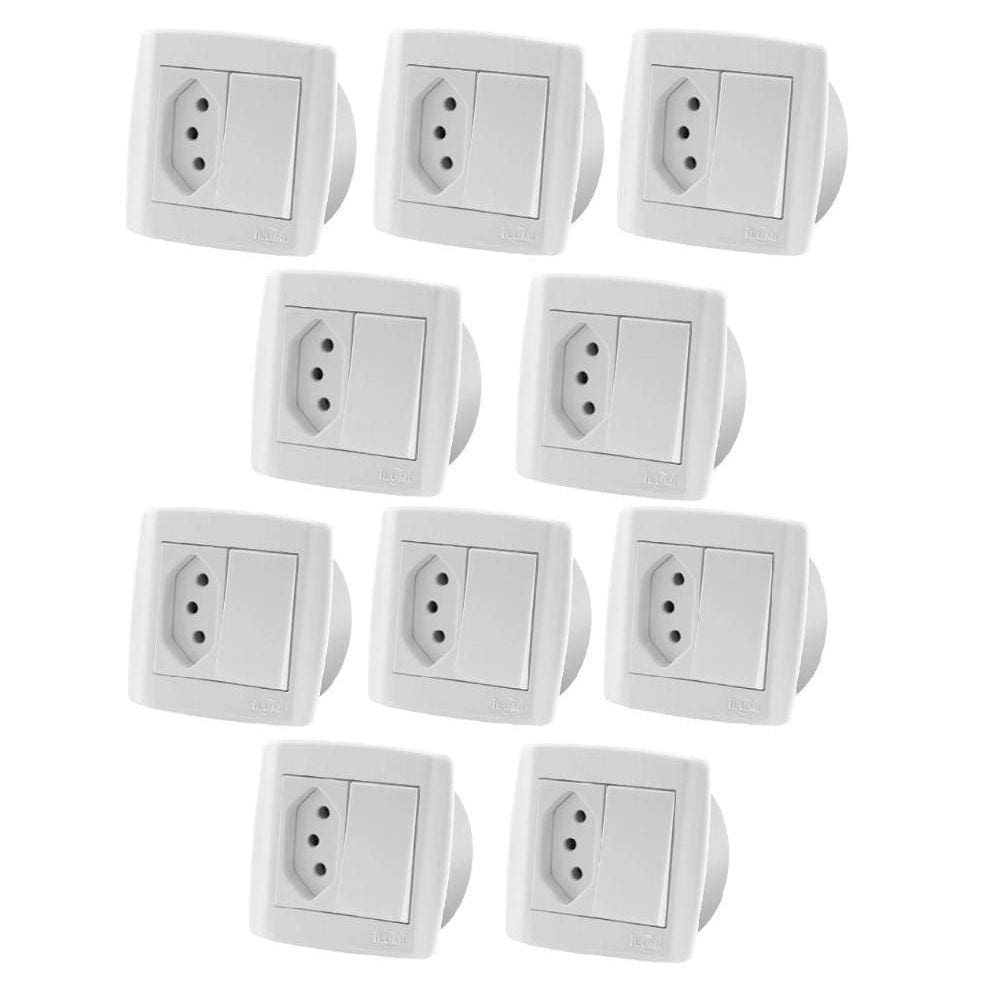 10 Pc Interruptor Simples Tomada 10A Dupla Para Móveis Ilumi