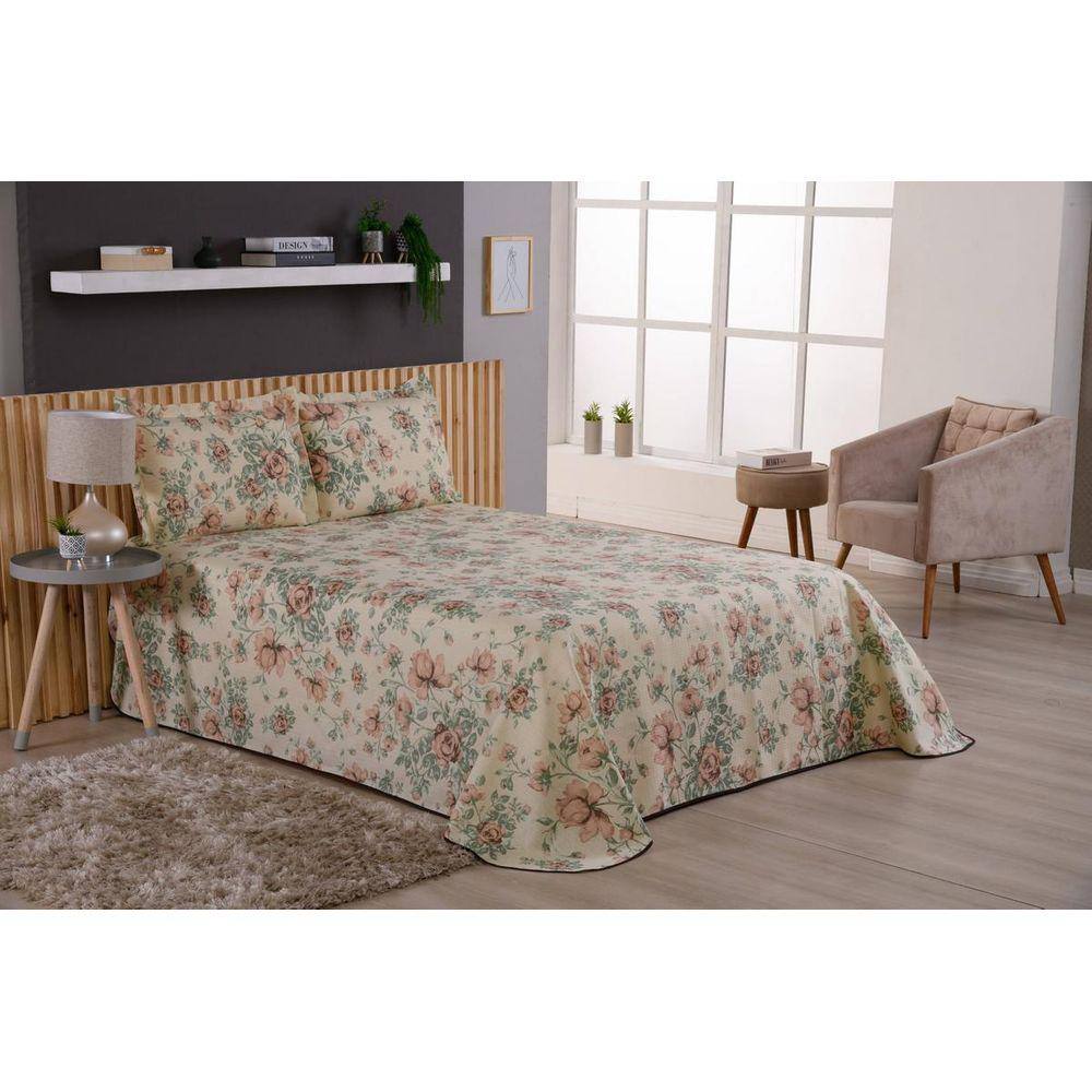Kit Colcha Viena Casal King 3 Peças Estampado Margarida